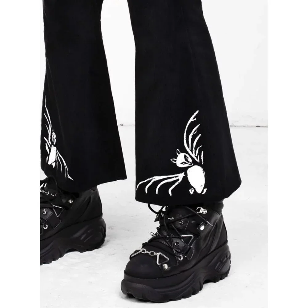DISTURBIA Pipistrelle gothic flared bat corduroy pants US6 - Picture 1 of 10